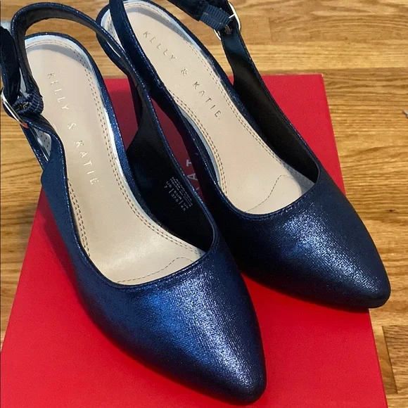 Kelly & Katie Shimmering Blue Slingback Heels - Picture 1 of 3